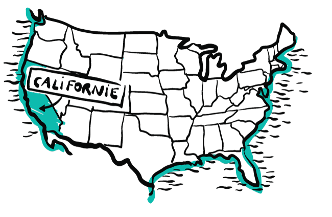 Carte de la Californie en bleu avec localisation des projets Blue 26